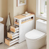 Prévente SoBuy BZR54-III-WN Meuble Salle de Bain à Roulettes Blanc et Bois Naturel, 3 Tiroirs et Niche Ouverte, Slim 23cm, 40kg – 65x23x82 cm