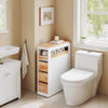 Prévente SoBuy BZR54-III-WN Meuble Salle de Bain à Roulettes Blanc et Bois Naturel, 3 Tiroirs et Niche Ouverte, Slim 23cm, 40kg – 65x23x82 cm