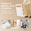 Prévente SoBuy BZR54-III-WN Meuble Salle de Bain à Roulettes Blanc et Bois Naturel, 3 Tiroirs et Niche Ouverte, Slim 23cm, 40kg – 65x23x82 cm