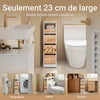 Prévente SoBuy BZR54-III-WN Meuble Salle de Bain à Roulettes Blanc et Bois Naturel, 3 Tiroirs et Niche Ouverte, Slim 23cm, 40kg – 65x23x82 cm