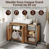 SoBuy BZR63-L-PF Meuble sous Lavabo Salle de Bain 90cm, Meuble sous Vasque avec Découpe Siphon, Armoire de Rangement avec Portes et Étagères, Style Industriel Bois & Métal