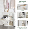 SoBuy BZR66-W Meuble Salle de Bain avec Panier à Linge Amovible, Tiroir et 2 Étagères pour Rangement - Meuble de Rangement Compact Blanc pour Salle de Bain, 66x37x95 cm