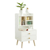 SoBuy FBT100-W Table de Nuit Moderne avec Tiroirs & Étagères Ouvertes, Table de Chevet avec Pieds en Bois de Pin, Rangement pour Chambre & Salon, Blanc