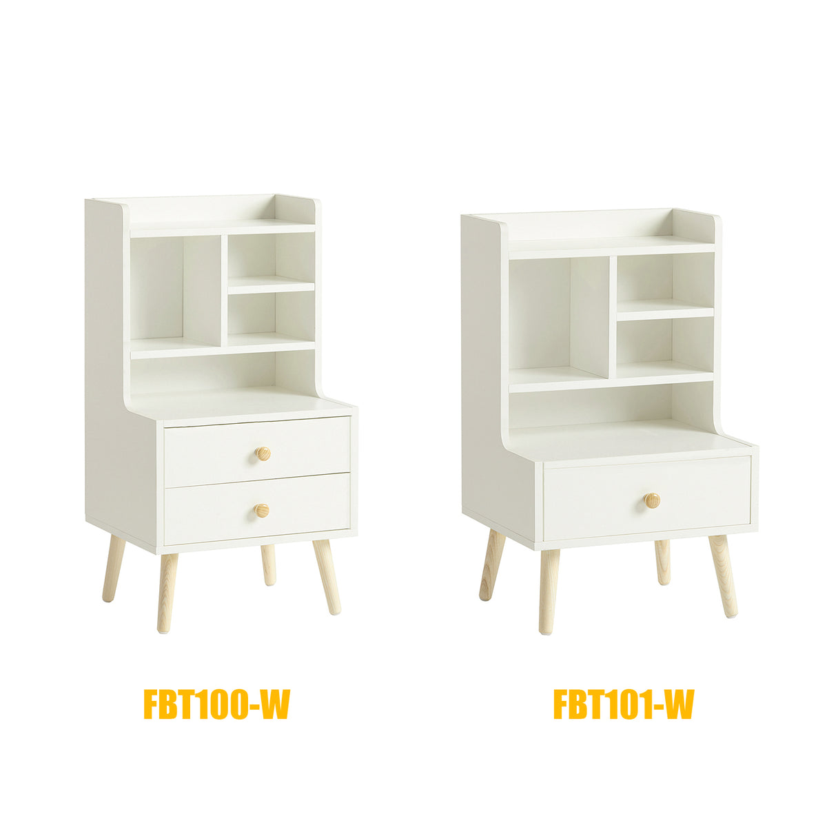 SoBuy FBT100-W Table de Chevet Moderne avec 2 Tiroirs et 5 Niches – 43×36×81 cm, Pieds en Pin, Blanc