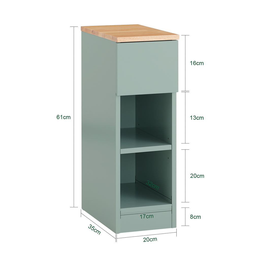 SoBuy FBT111-GR Table de Chevet Ultra-Fine avec Tiroir et Étagère – L20×P35×H60 cm, Charge max. 20 kg, MDF/PB E1, Vert