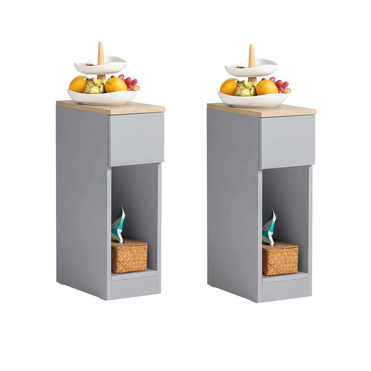 SoBuy FBT111-HGx2 Table de Chevet Étroite Lot de 2 Table d'Appoint Fine avec Tiroir et Étagère Table de Nuit Bout de Canapé C