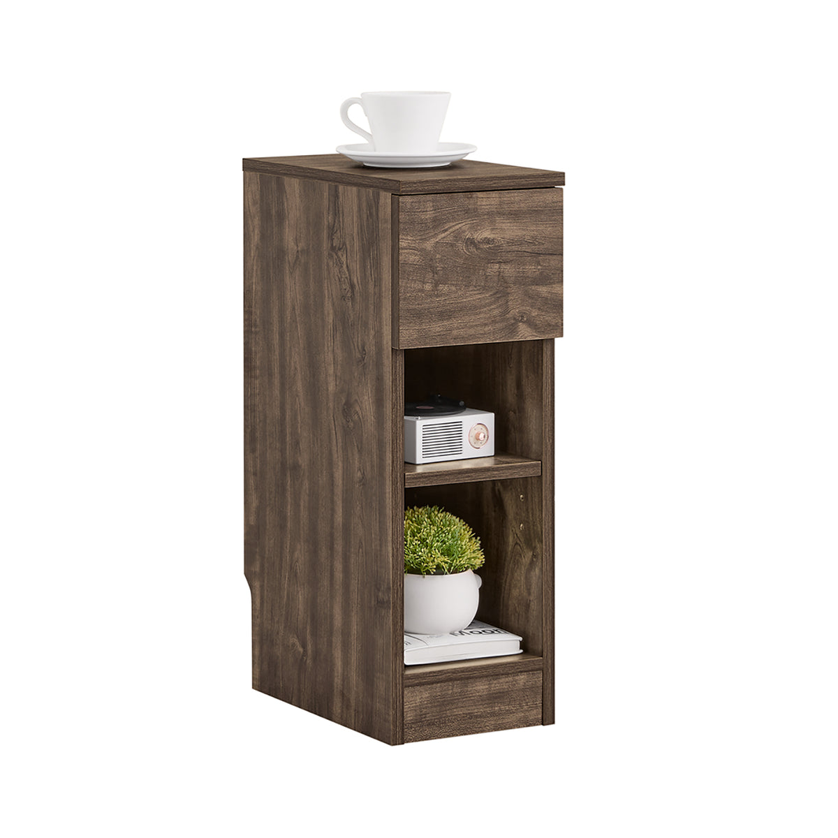 SoBuy FBT111-SN Table de Chevet Étroite et Fine avec Tiroir et 2 Étagères – Table de Nuit, Bout de Canapé ou Chevet de Lit –