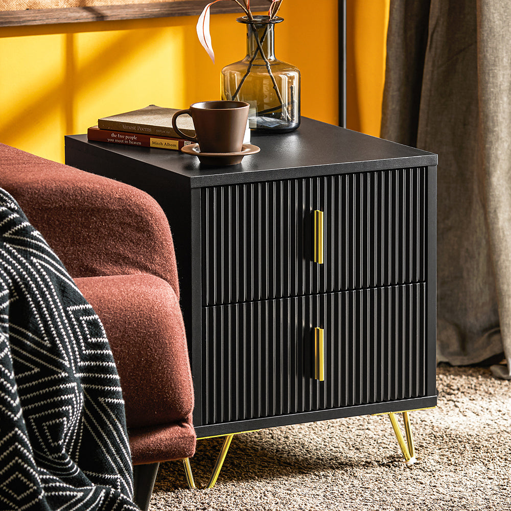 SoBuy FBT115-SCHx2 Lot de 2 Table de Chevet - Table de Nuit avec 2 tiroirs, Table d'appoint pour Chambre à Coucher - Meuble de Rangement Moderne, Noir L40 x P40 x H47 cm