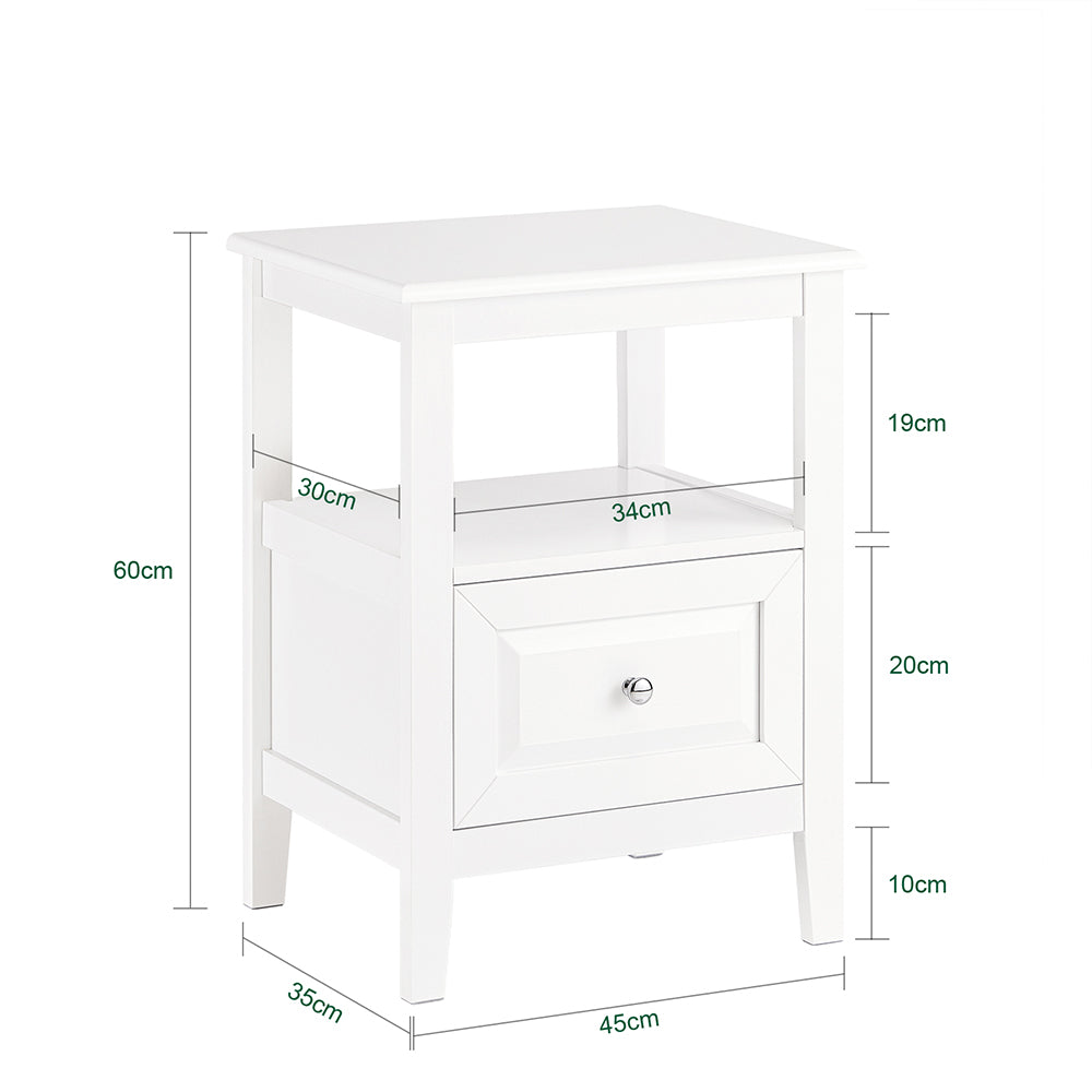 SoBuy FBT131-W Table de Chevet, Table d'Appoint, Bout de Canapé avec 1 Tiroir, Table de Nuit Convient pour Tout Lit et Toute Chambre, Blanc, 45 x 35 x 60 cm