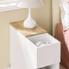 SoBuy FBT162-WN Table d'appoint étroite avec étagère et tiroirs, Table de Chevet Gain de Place pour Petits espaces, W25 x D65 x H60 cm, Blanc et Naturel