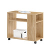 SoBuy FBT34-N Table d'appoint avec roulettes, Table roulante à 2 Niveaux avec étagères de Rangement, Bibliothèque Mobile pour Salon, Chambre, Bureau, L70 x P35 x H60cm Naturel