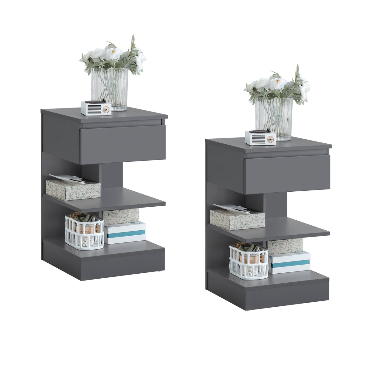 SoBuy FBT49-HGx2 Lot de 2 Table de Chevet - Table de Nuit avec 1 tiroir et 2 étagères, Table d'appoint pour Chambre à Coucher