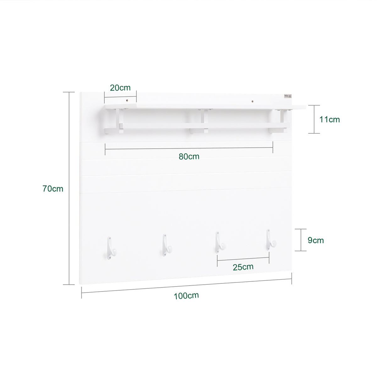 SoBuy FHK36-W Porte-Manteau Mural avec Étagère et 4 Crochets – 100×20×70 cm, Charge 21 kg, MDF E1, Blanc