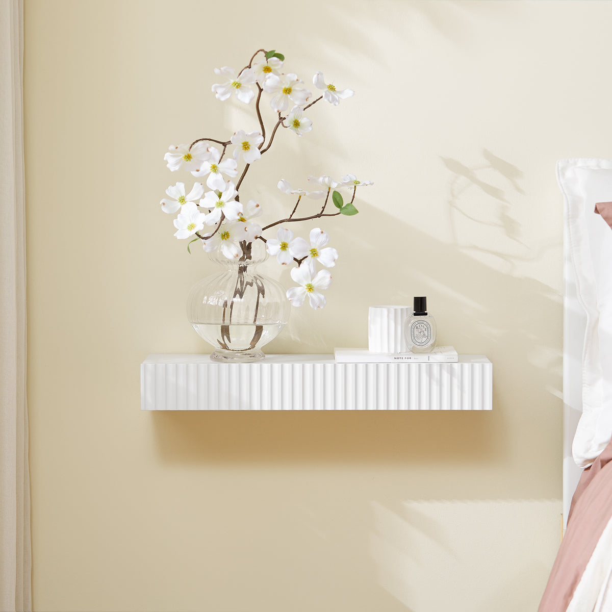 SoBuy FHK38-W Étagère Murale Flottante avec Tiroir et LED – L60 × P20 × H8 cm, Blanc