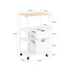 SoBuy FKW111-WN Desserte Cuisine à Roulettes avec Tiroir et Étagères, Chariot de Cuisine Rangement avec Plan de Travail, Blanc & Naturel 53×37×89 cm