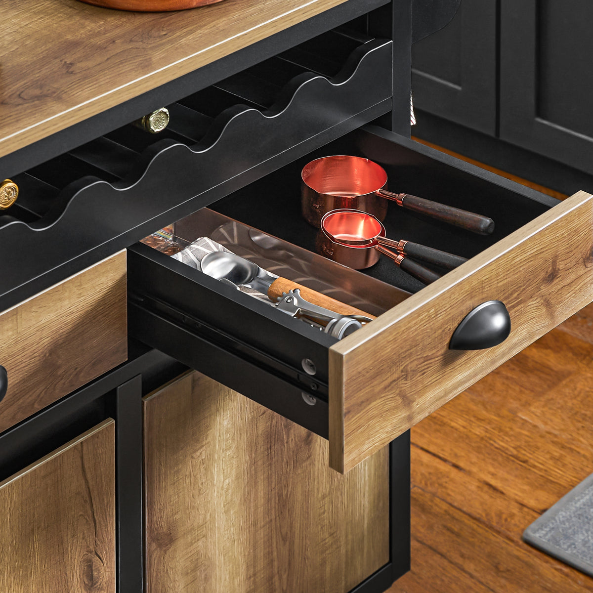 SoBuy FKW122-SCH Desserte de Cuisine à roulettes Chariot de Cuisine, 1 Porte-Bouteilles, 2 Tiroirs et 2 Portes