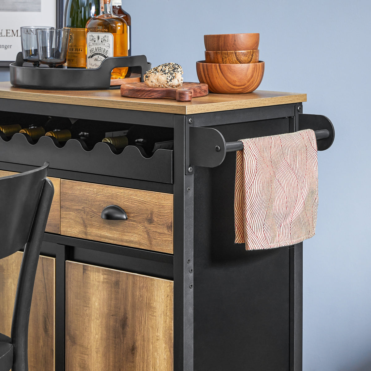 SoBuy FKW122-SCH Desserte de Cuisine à roulettes Chariot de Cuisine, 1 Porte-Bouteilles, 2 Tiroirs et 2 Portes