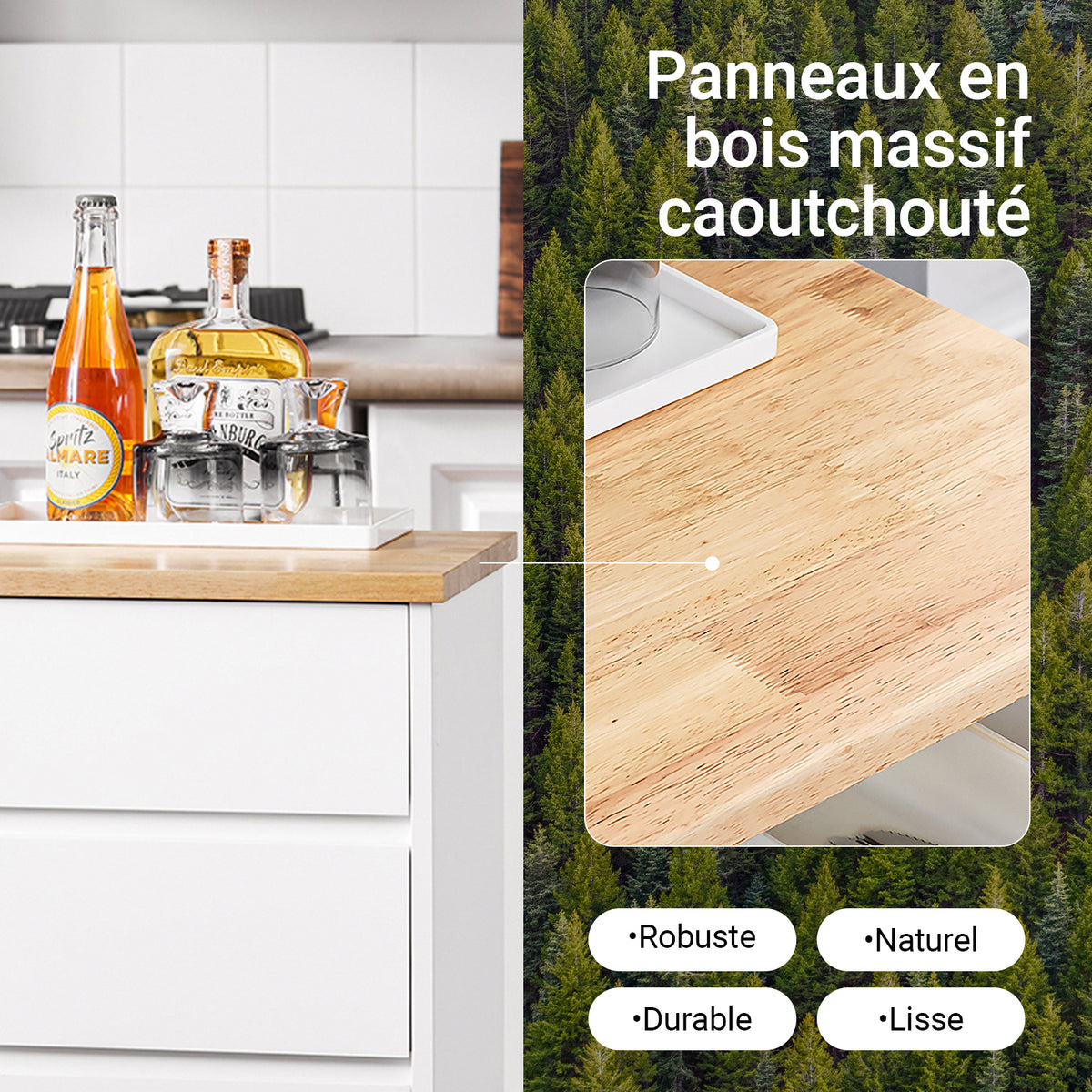 SoBuy FKW123-WN Petit Ìlot de Cuisine à Roulettes – Plan en Bois d'Hévéa, Plateau Extractible, 2 Tiroirs, 72×40×84 cm, Blanc