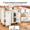 SoBuy FKW126-WN Ìlot de Cuisine sur Roulettes – 2 Tiroirs, 2 Portes, Porte-Torchon, Charge 92 kg – 105×46×92 cm, Blanc