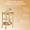 SoBuy FKW135-N Desserte Cuisine en Bambou Carbonisé – Chariot de Cuisine en Bois à Roulettes, Antibactérien, Résistant à l’Humidité, Sans Odeur, Idéal pour Cuisine, Maison & Salle à Manger 58×40×86 cm