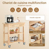 SoBuy FKW24-II-N Desserte de Cuisine sur Roulettes en Bois d'Hévéa – 2 Tiroirs, 2 Étagères, Meuble Cuisine Compact 80×40×90 cm