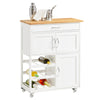 SoBuy FKW45-WN Desserte Étroite sur Roulettes, Plan de Travail en Bois d'Hévéa, 1 Tiroir, Porte-Bouteilles, Chariot de Service Gain de Place – 67x38x86cm, Blanc et Naturel