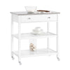 SoBuy FKW47-II-W Desserte de Cuisine à Roulettes avec Plateau Acier INOX, 1 Tiroir et 2 Étagères Ouvertes, Îlon Central Charge 70 kg – 81x45x90 cm, Blanc
