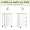 SoBuy FKW75-WN Desserte de Cuisine à Roulettes avec Placard et Étagère Latérale 3 Niveaux – Blanc/Naturel, 60 × 40 × 92 cm
