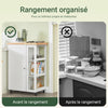 SoBuy FKW75-WN desserte Cuisine avec roulettes et étagère latérale – Meuble de Cuisine Blanc avec Porte Unique – Chariot de Service pour Rangement Cuisine et Plan de Travail Compact, 60x92x45cm