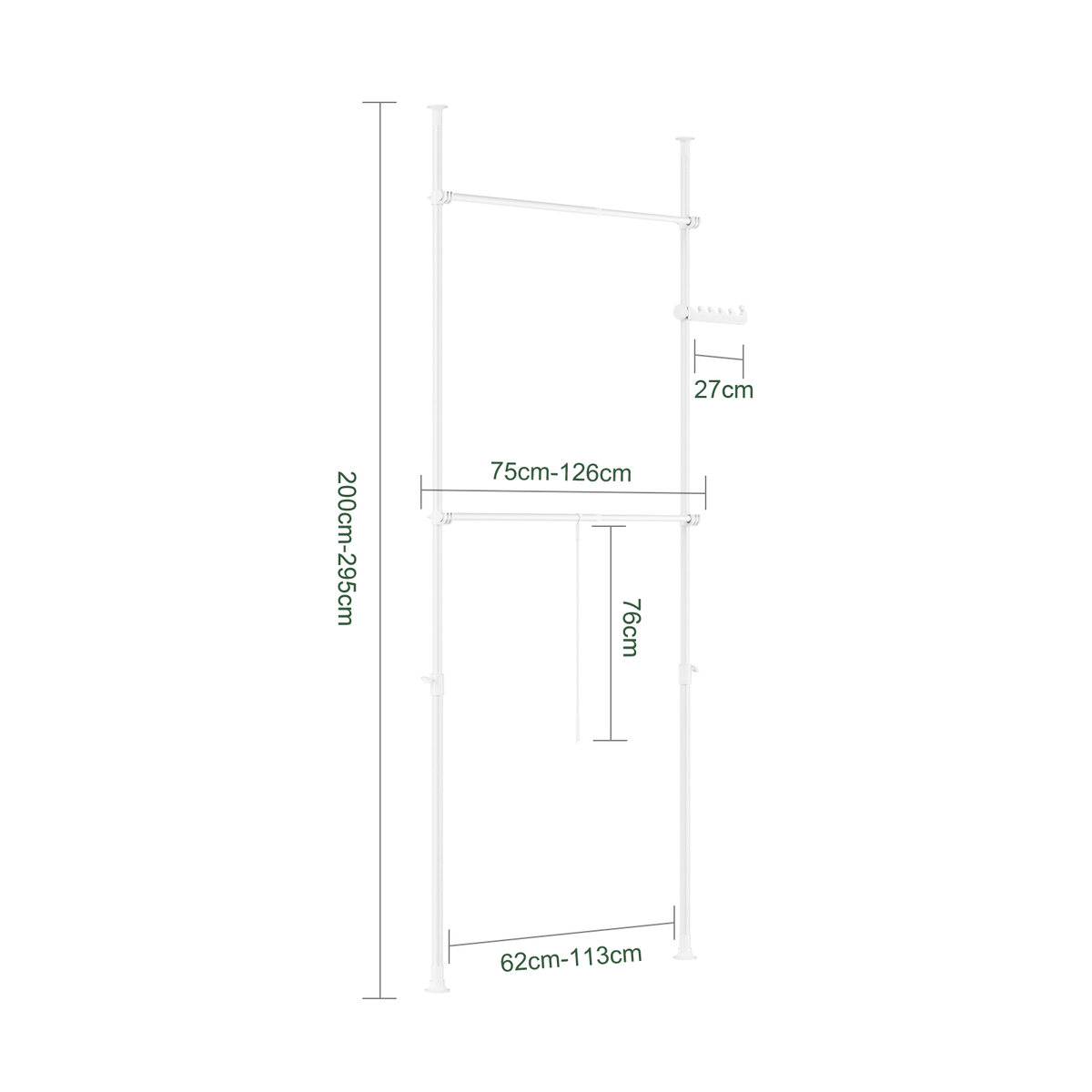 SoBuy FRG109-II-W Tringle à Vêtements Télescopique, Portant à Vêtements Robuste, Penderie Ouverte Réglable avec Barres de Suspension pour Chambre, Dressing, Blanc