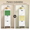 SoBuy FRG127-W Meuble Salle de Bain Commode – Petit Meuble Rangement avec 2 Paniers – Colonne Compacte pour Toilette en Bois, Armoire de Salle de Bain Moderne, Blanc, 30x89x30 cm