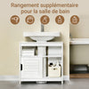SoBuy FRG128-II-W Meuble sous Vasque avec 2 Portes Coulissantes – Découpe U Ajustable, Anti-Humidité, Blanc, 60×30×60 cm