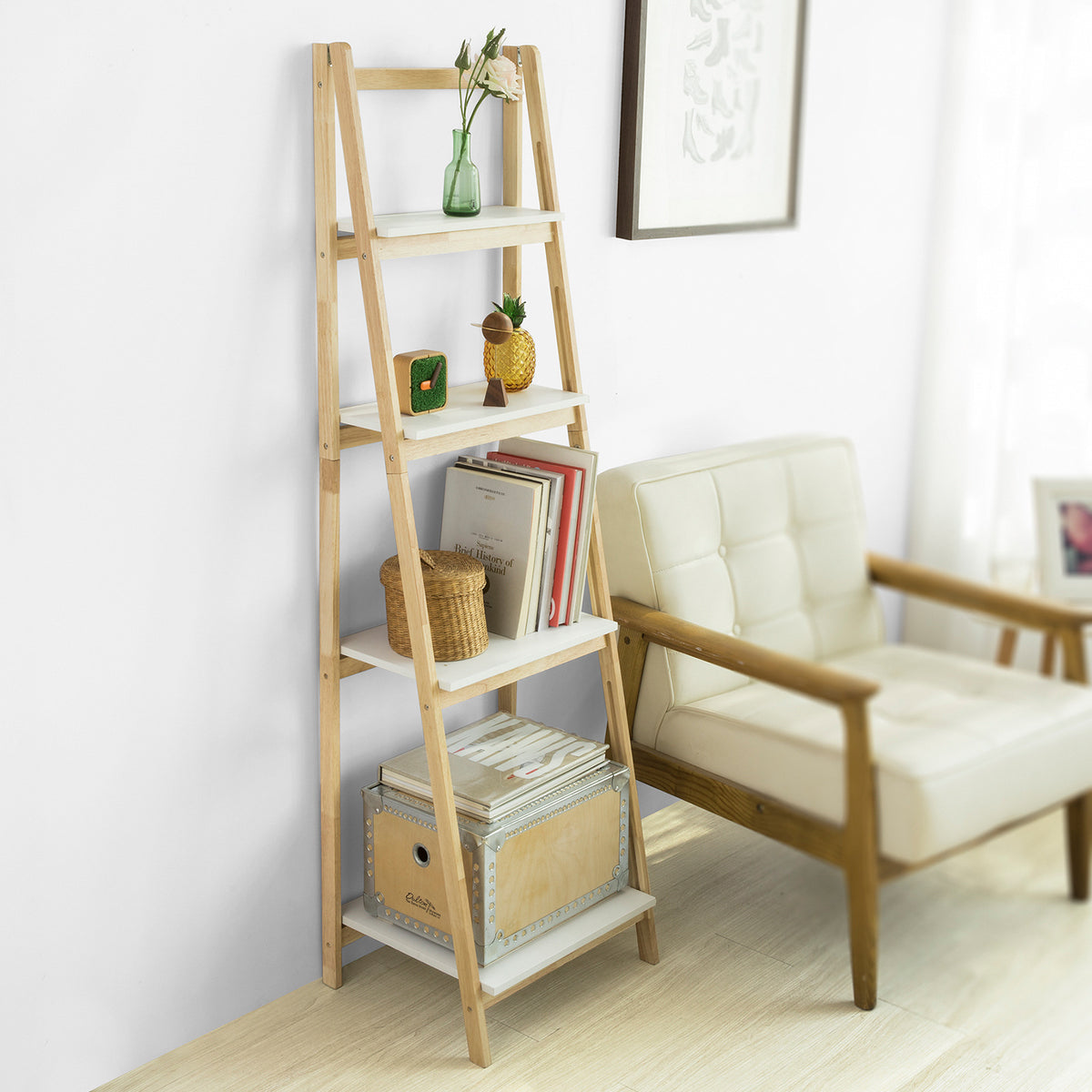 SoBuy FRG162-N Étagère Pliable Style échelle Étagère pour Salle de Bain, Bureau, Salon, etc. avec 4 Niveaux de Rangement