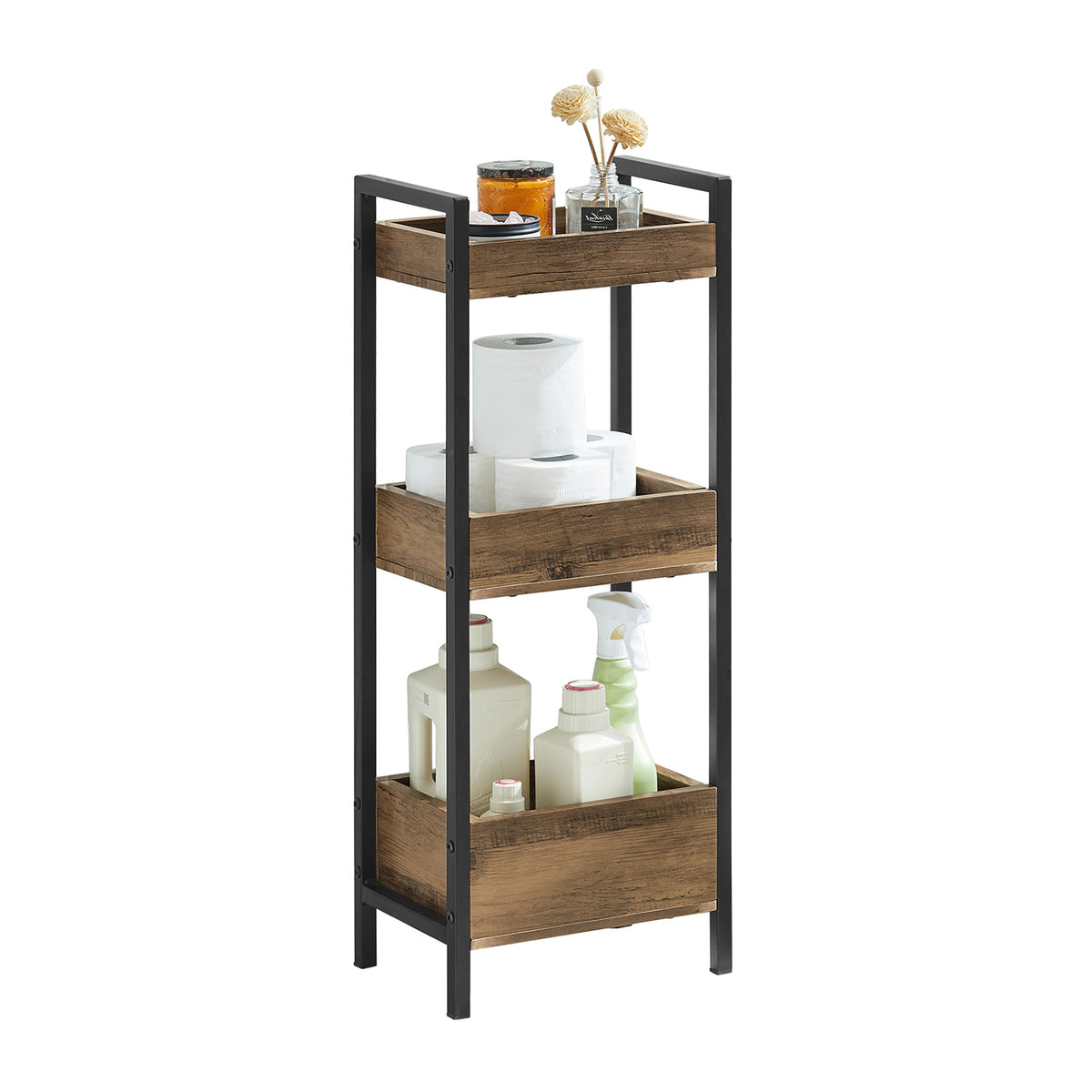 SoBuy FRG226-F Meuble Salle de Bain Rangement avec 3 paniers - Rangement Serviteur de Douche Étagère de Stockage Salle de Bai