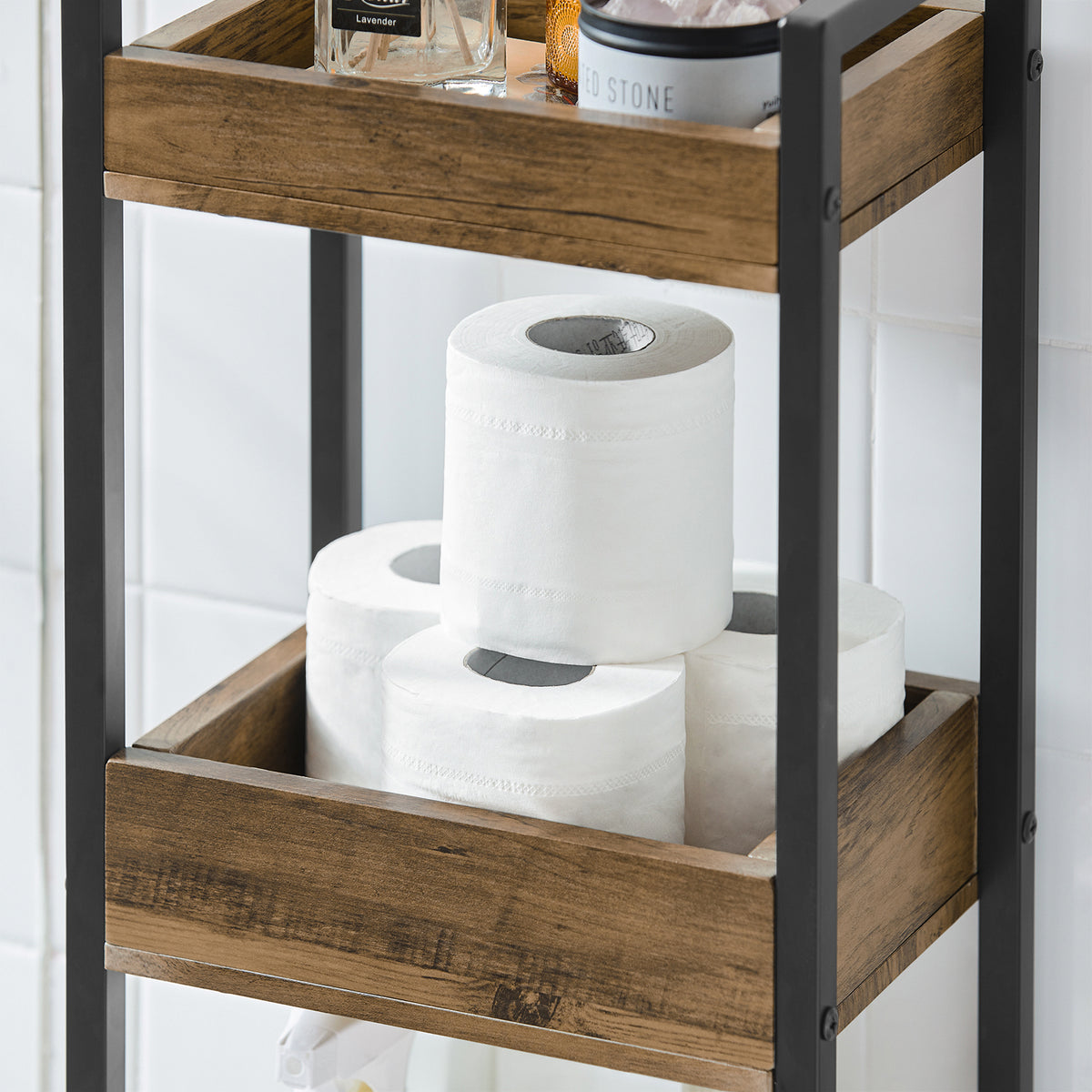 SoBuy FRG226-F Meuble Salle de Bain Rangement avec 3 paniers - Rangement Serviteur de Douche Étagère de Stockage Salle de Bain Petit Meuble WC Rangement 28x20x74 cm