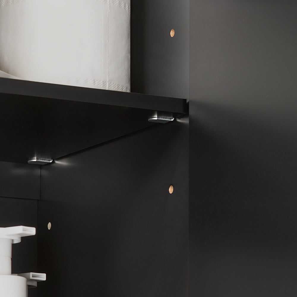 SoBuy FRG231-L-SCH Meuble Haut Suspendu Noir 90 cm avec 3 Portes et Étagère Réglable – MDF E1, Charge 36 kg, Sangle Anti-Basculement