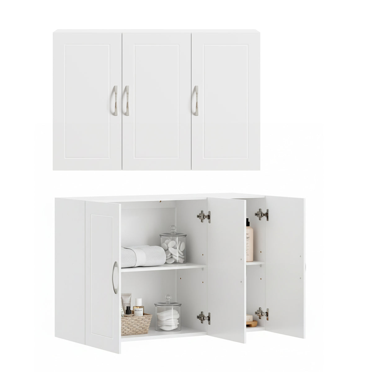 SoBuy FRG231-L-W Meuble Haut Suspendu 90 cm – 3 Portes, Étagère Réglable – Blanc