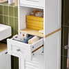SoBuy FRG236-WN Meuble Colonne de Salle de Bain Armoire Haute Meuble de Rangement avec étagères réglables, 1 Tiroir et 2 Portes