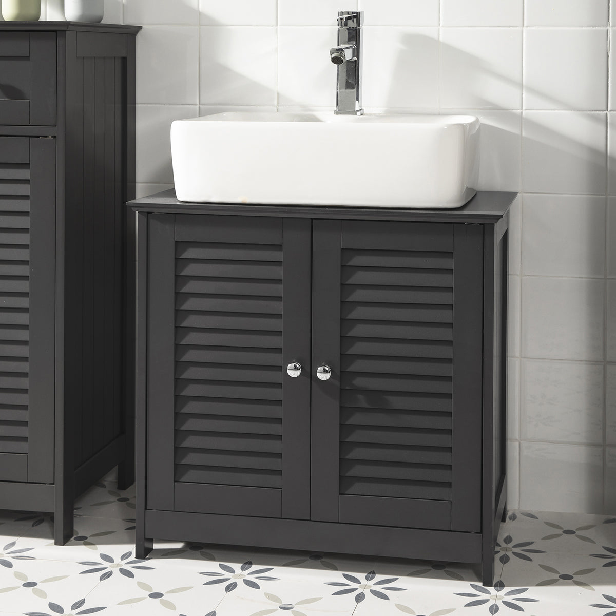 SoBuy FRG237-DG Meuble sous Lavabo avec Étagères Ajustables, Résistant à l’Humidité, pour Salle de Bain et WC, Rangement Optimisé – L60×P35×H58 cm, MDF, Gris
