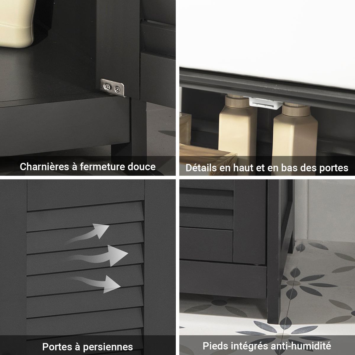 SoBuy FRG237-DG Meuble sous Lavabo avec Étagères Ajustables, Résistant à l’Humidité, pour Salle de Bain et WC, Rangement Optimisé – L60×P35×H58 cm, MDF, Gris