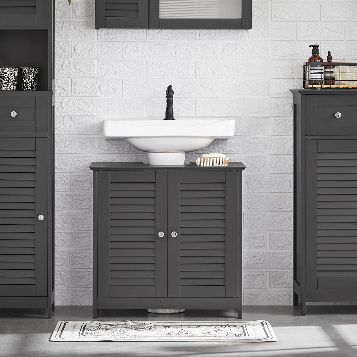 SoBuy FRG237-II-DG Meuble sous Lavabo avec Étagères Ajustables, Résistant à l’Humidité, pour Salle de Bain et WC, Rangement Optimisé – L60×P35×H58 cm, MDF, Gris