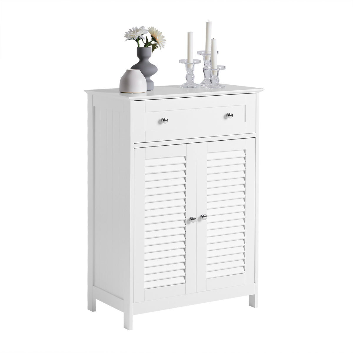 SoBuy FRG238-W Meuble de Salle de Bain avec 2 Portes Persiennes – 1 Tiroir, Étagère Réglable, 60×35×87 cm, Blanc