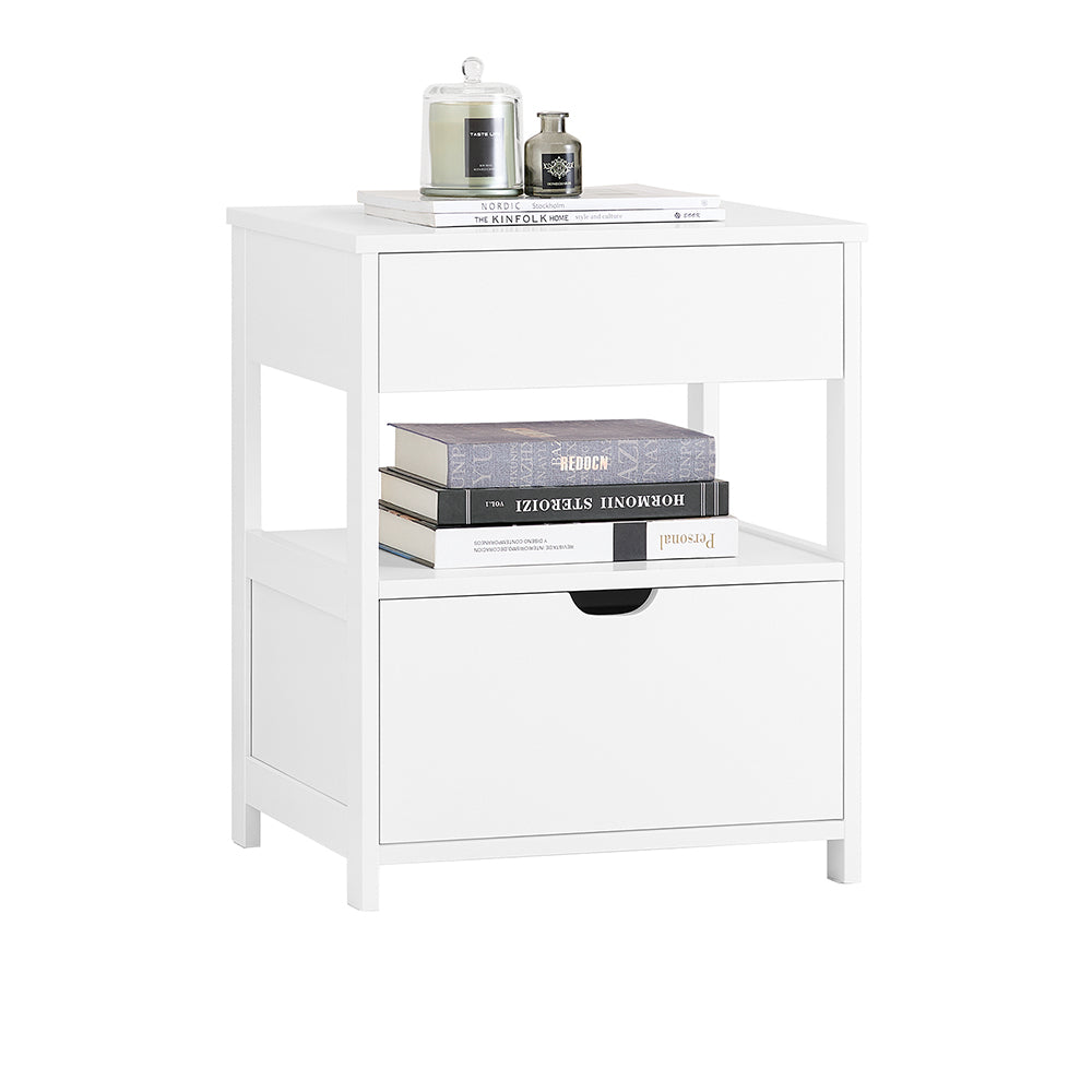 SoBuy FRG258-II-W Table de Chevet avec 2 tiroirs et étagère, Table de Nuit pour Chambre à Coucher - Meuble de Rangement Moder