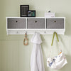 SoBuy FRG282-W Porte Manteau Mural avec 5 Crochets et 3 Paniers - Porte Manteau Mural Bois, Meuble Entrée avec Étagère - Penderie Suspendue pour Chambre, Salon, Salle de Bain - Blanc 100x20x30cm