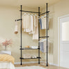 SoBuy FRG34-II-SCH Portant à vêtements télescopique robuste – Penderie ouverte réglable avec tringles et étagères, Porte-manteau pour chambre ou dressing, Noir