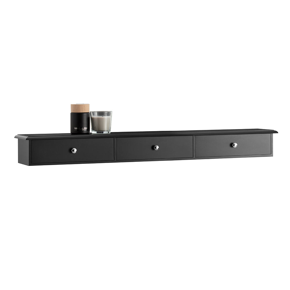 SoBuy FRG43-L-SCH Etagere Murale avec 3 Tiroirs - Étagère Flottante Moderne pour Entrée, Salon, Cuisine & Chambre - Noir 94x1