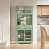 SoBuy FSB108-E-GR Buffet de Cuisine avec Éclairage LED et Prises USB – 4 Portes Vitrées, 2 Tiroirs, 6 Étagères – 80×38×180 cm, Vert Sauge