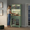 SoBuy FSB108-E-GR Buffet de Cuisine avec Éclairage LED et Prises USB – 4 Portes Vitrées, 2 Tiroirs, 6 Étagères – 80×38×180 cm, Vert Sauge