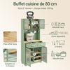 SoBuy FSB108-E-GR Buffet de Cuisine avec Éclairage LED et Prises USB – 4 Portes Vitrées, 2 Tiroirs, 6 Étagères – 80×38×180 cm, Vert Sauge