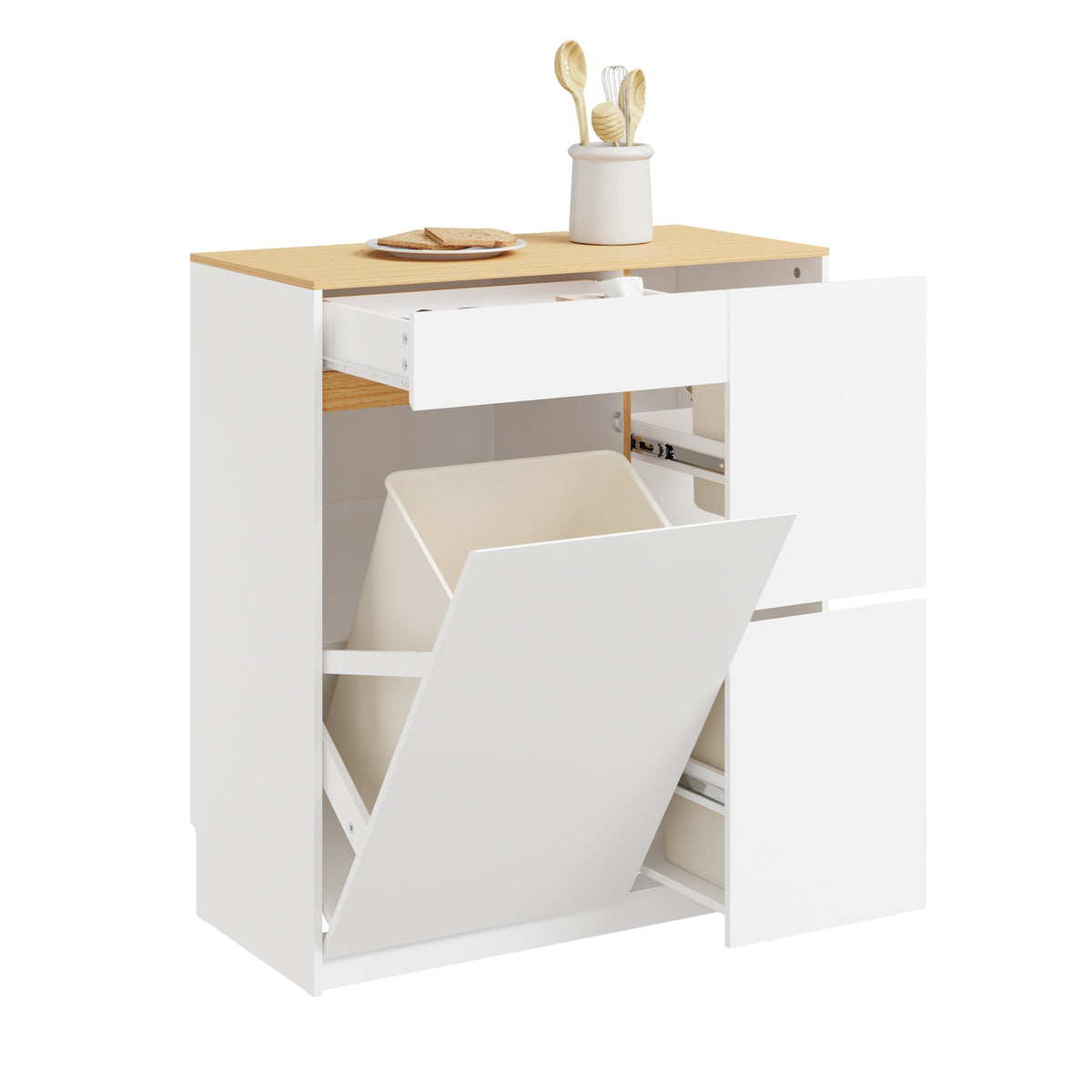 SoBuy FSB111-WN Buffet de Cuisine avec Plan de Travail – 3 Tiroirs et 2 Portes, Style Scandinave – 80×38×90 cm, Blanc et Bois